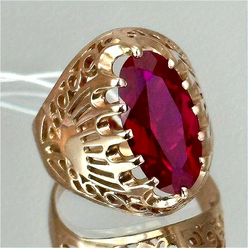 Bague ovale rouge en zircone synthétique incrustée