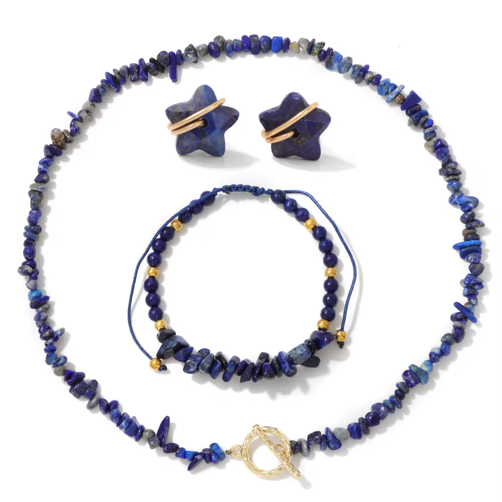 Ensemble de bijoux en lapis-lazuli en pierre naturelle Collier de perles de quartz naturel Bracelets tressés pour