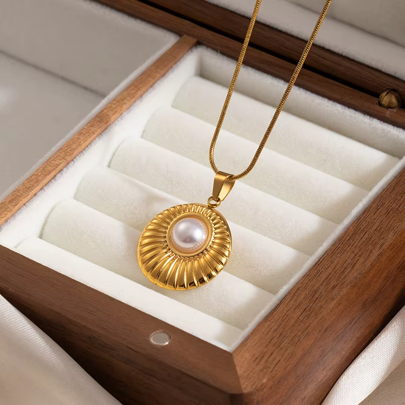 Collier pendentif rond ovale en acier inoxydable 316L ANENJERY pour femmes
