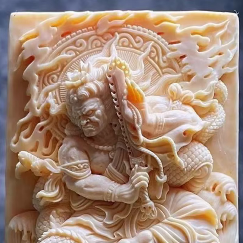 Statue Tagua Nut Fudo Myoo unisexe, amulette sculptée, Talisman bouddhiste