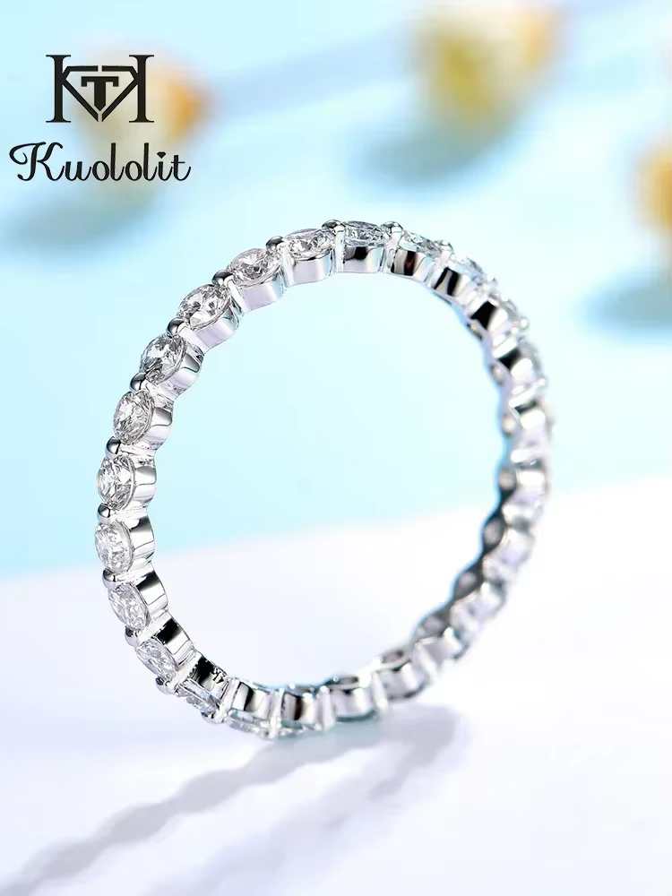 Kuololit 585 14K 10K bague à bulles en or blanc pour femmes 2.5mm coupe ronde Moissanite Solitaire éternité bande complète pour fiançailles nouveau