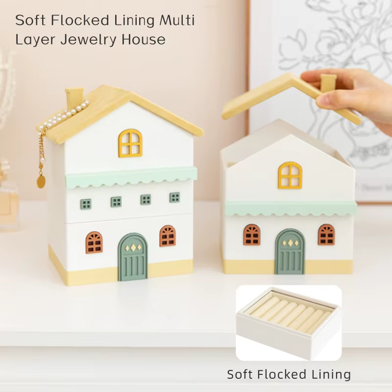 Multi-Layer Jewelry Storage Box Small House Organizer for Rings Earrings Bracelets