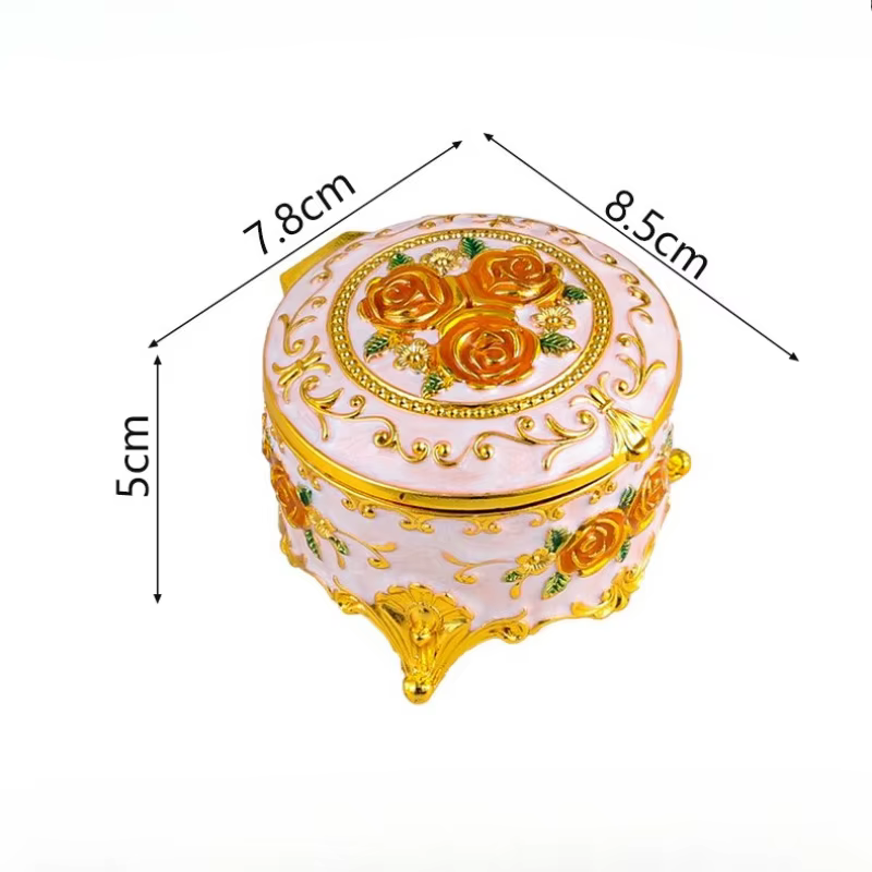 Boîte à bijoux ronde en émail style vintage européen pour coiffeuse
