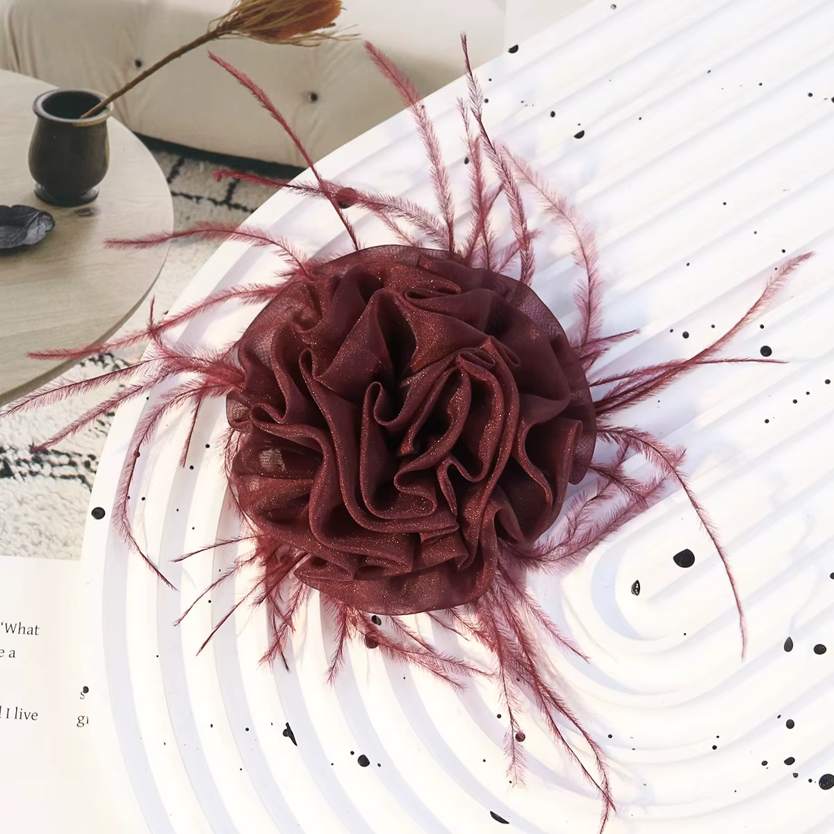 Fleurs décoratives en tissu rose roulé 3D