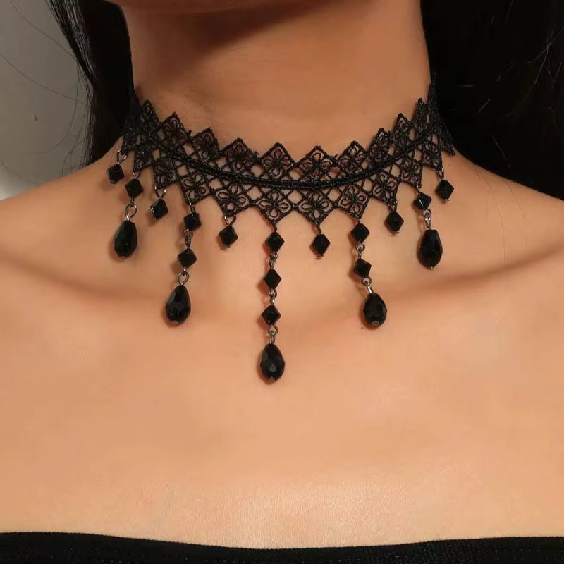 Collier Punk gothique en dentelle noire pour femmes