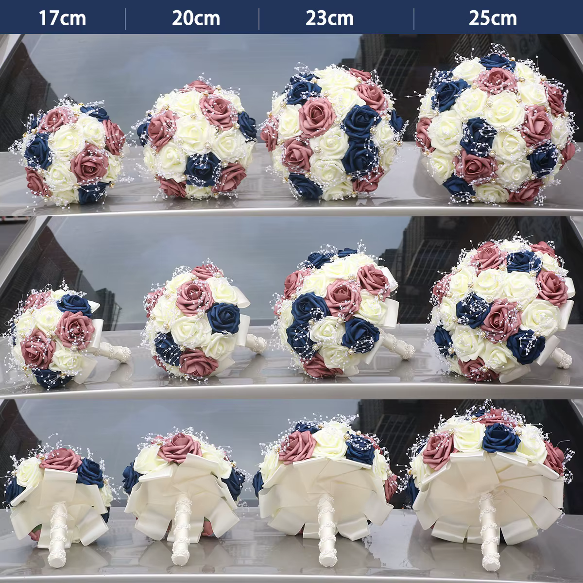 Bouquet de mariée en mousse de rose YeeNanee avec cordon de perles