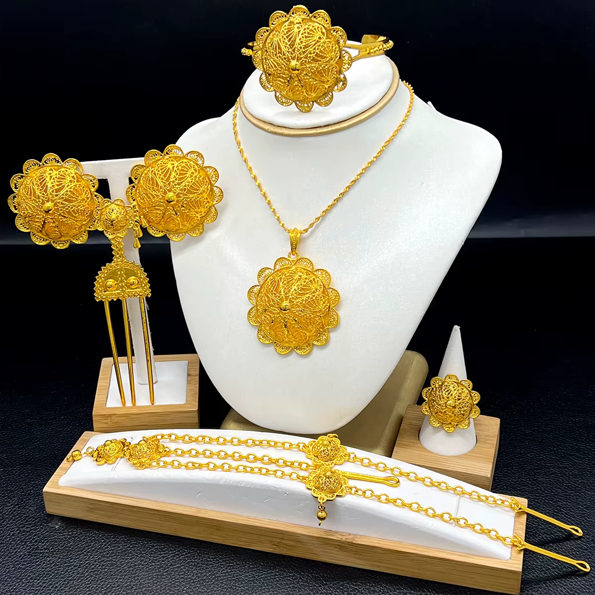 ANIID éthiopien 24k plaqué or 6 pièces ensembles de bijoux pour femmes indien dubaï haute qualité collier ensemble cadeaux de fête de mariage