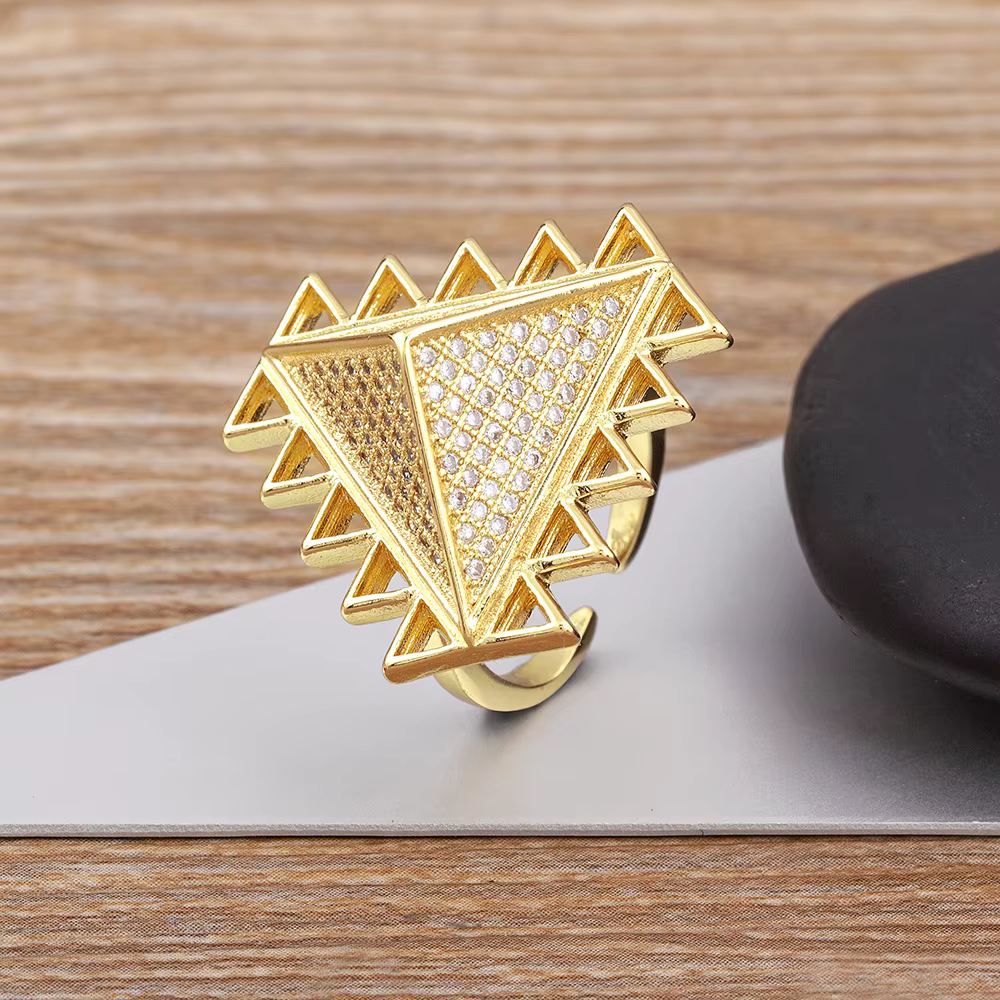 Nidin nouveauté Vintage egypte pyramide plaqué or Zircon anneau Style Punk Triangle ouverture réglable fête bijoux cadeaux