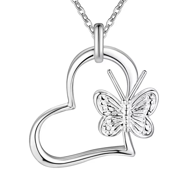 Collier pendentif en forme de cœur plaqué argent pour femme