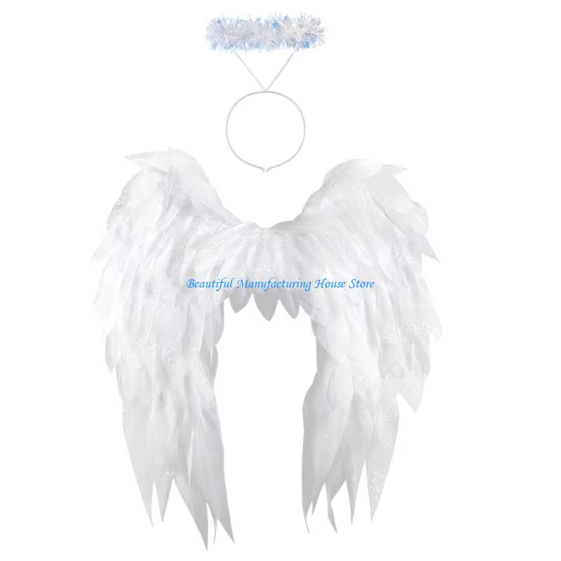 Costume d'ange E56A, aile d'ange bandeau Halos