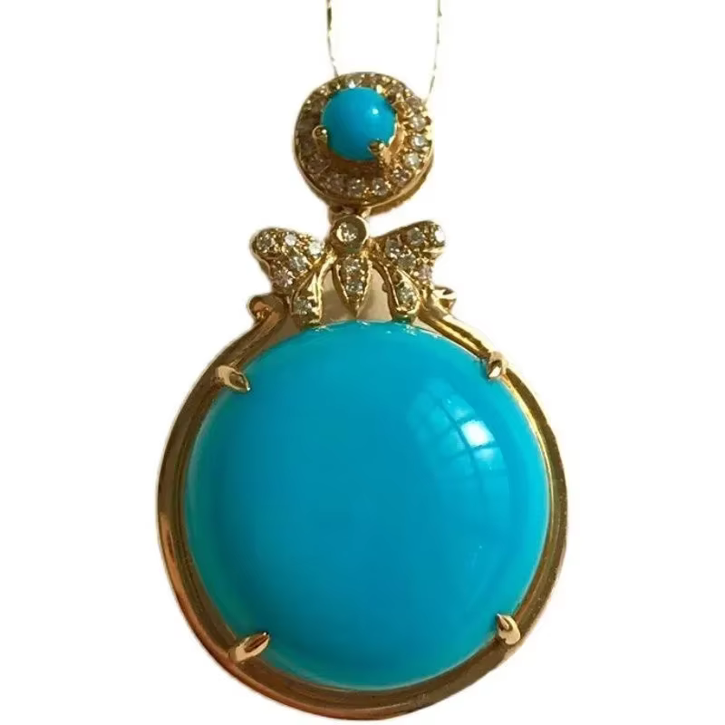 Pendentif circulaire papillon bleu exquis rétro