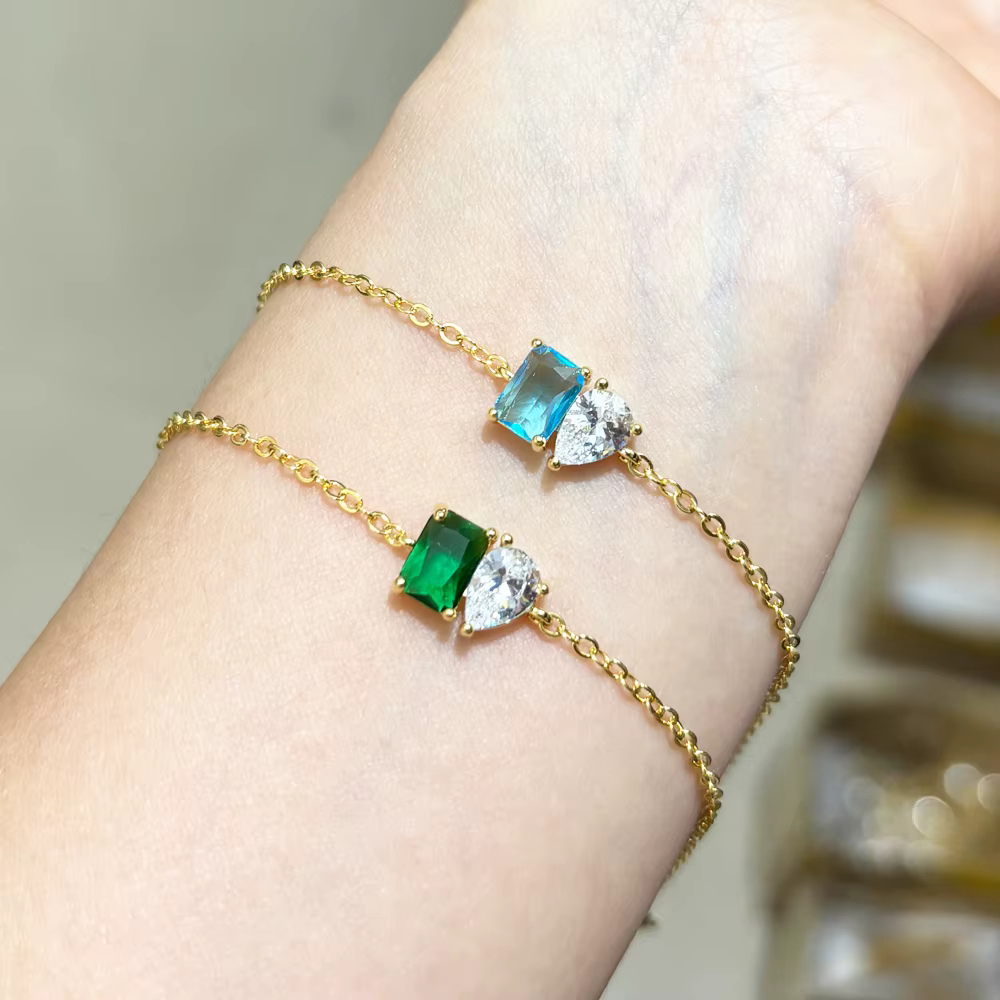 Bracelet minimaliste en Zircon bicolore pour femmes