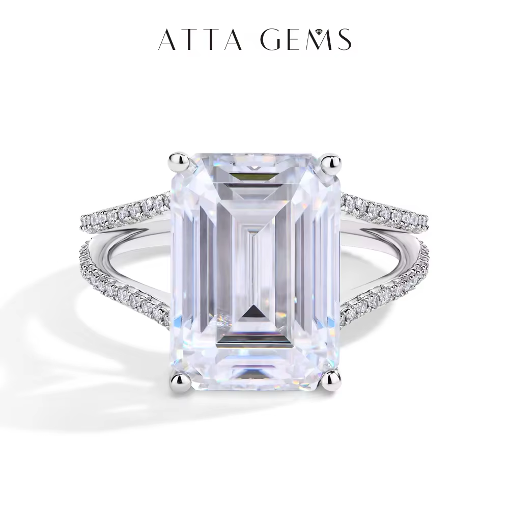 ATTAGEMS 10.0CT bague Moissanite taille émeraude pour femmes hommes 14*10mm D VVS1