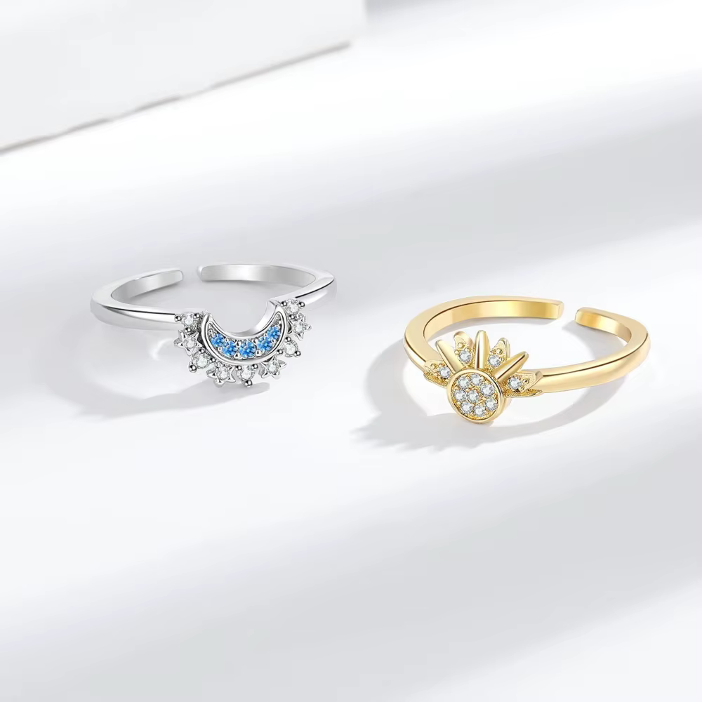 Bague Ouverte Soleil et Lune pour Femme et Fille