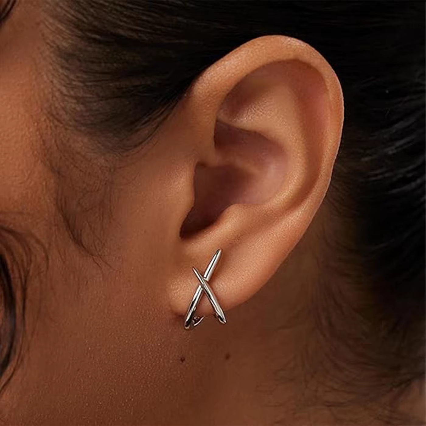 Boucles d'oreilles croisées en acier inoxydable pour femmes et filles