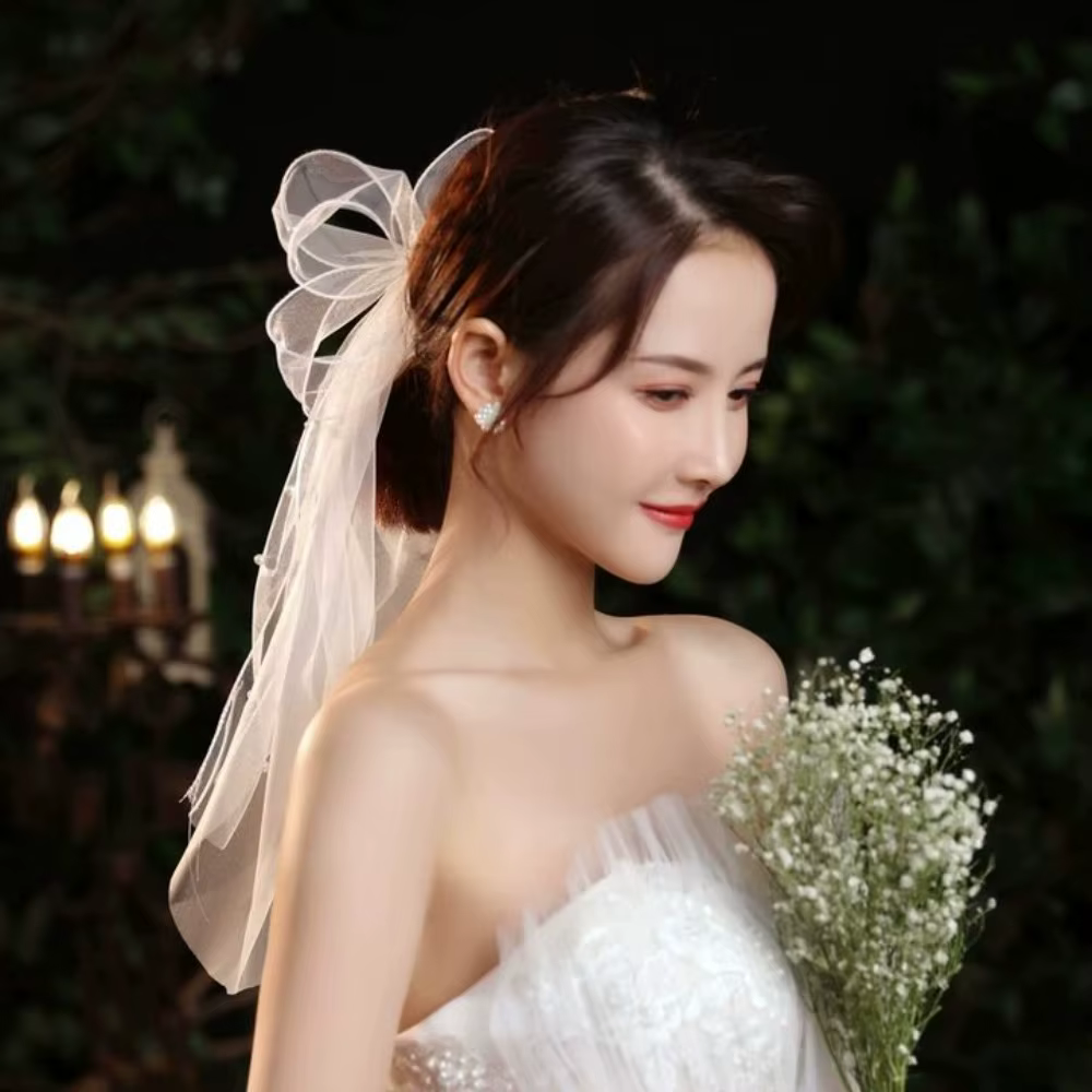 Voile de mariée rétro multicouche en dentelle et tulle blanc