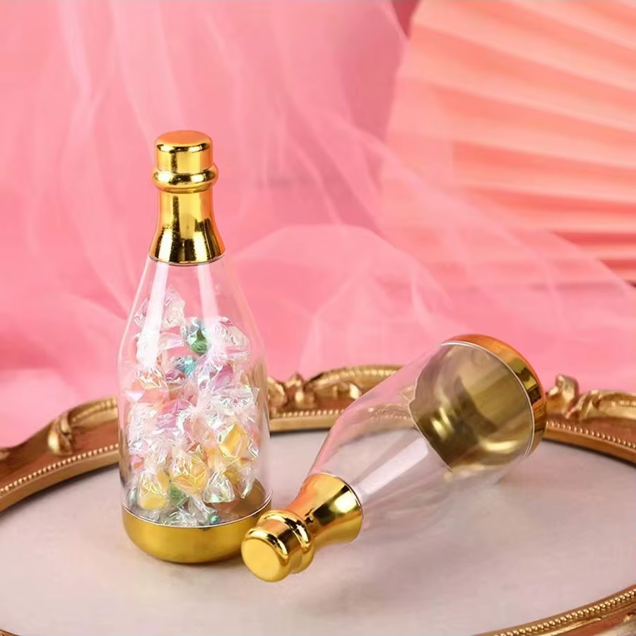 6 boîtes à bonbons miniatures en forme de bouteille de champagne dorée