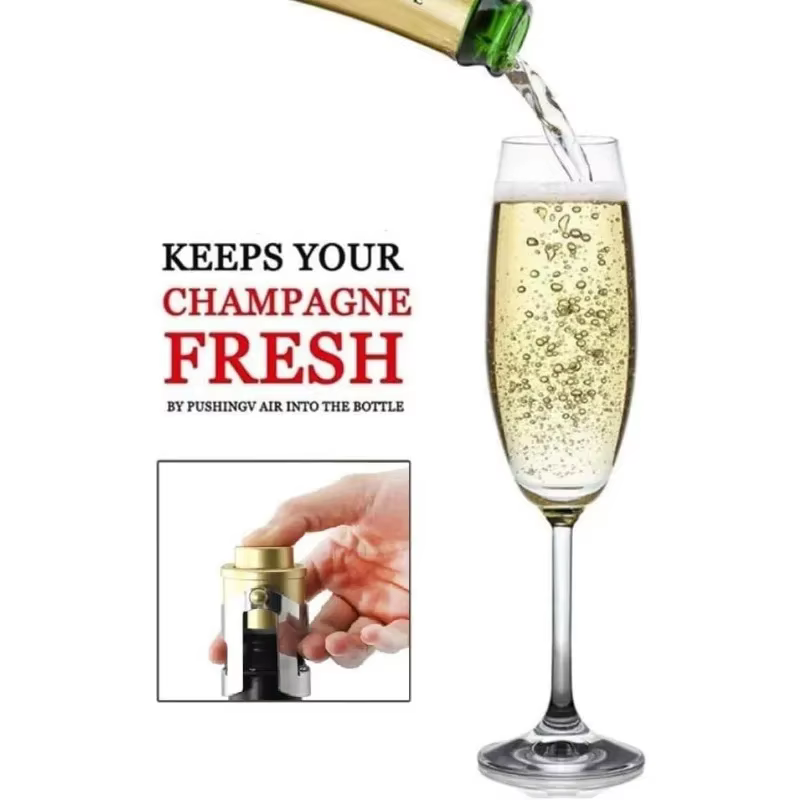 Bouchon de champagne économiseur de bouteille mousseux vin acier inoxydable pour scellé sous vide avec une pompe à pression intégrée or