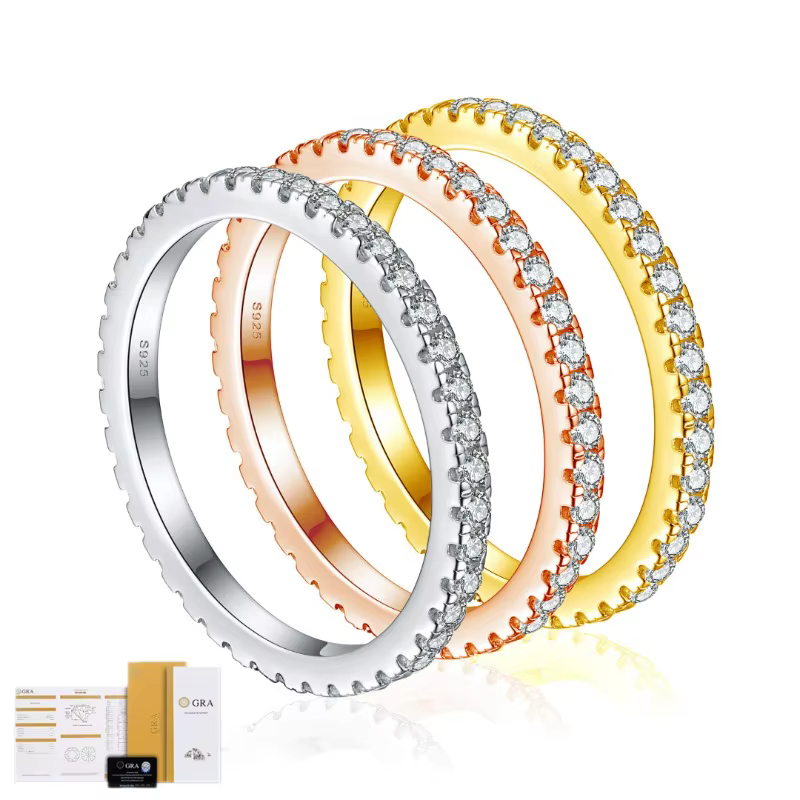Bague en argent sterling 925 avec moissanite D VVS1