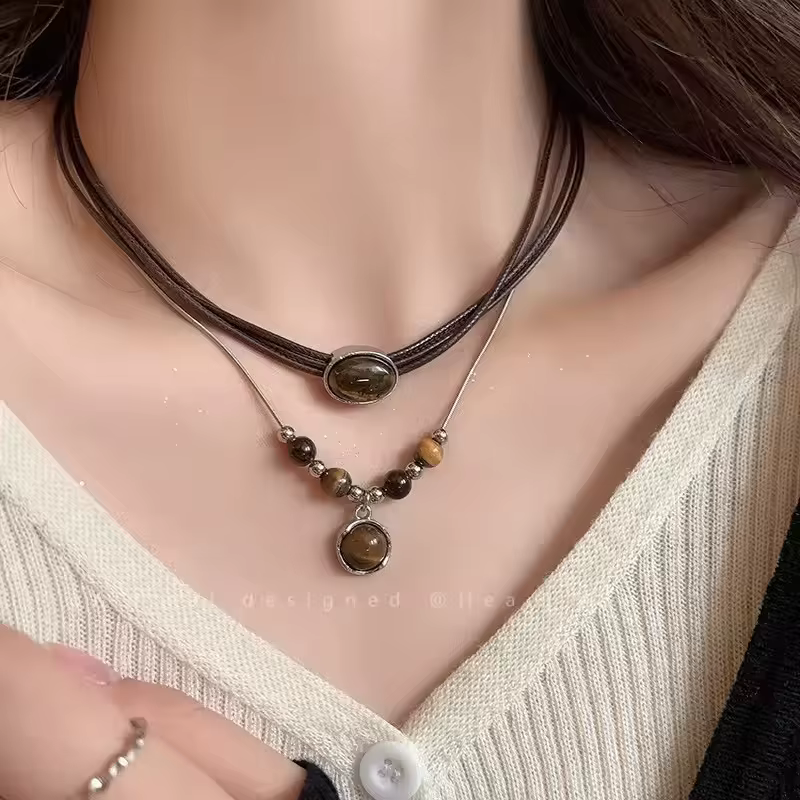 Collier en pierre d'oeil de tigre naturel pour hommes et femmes