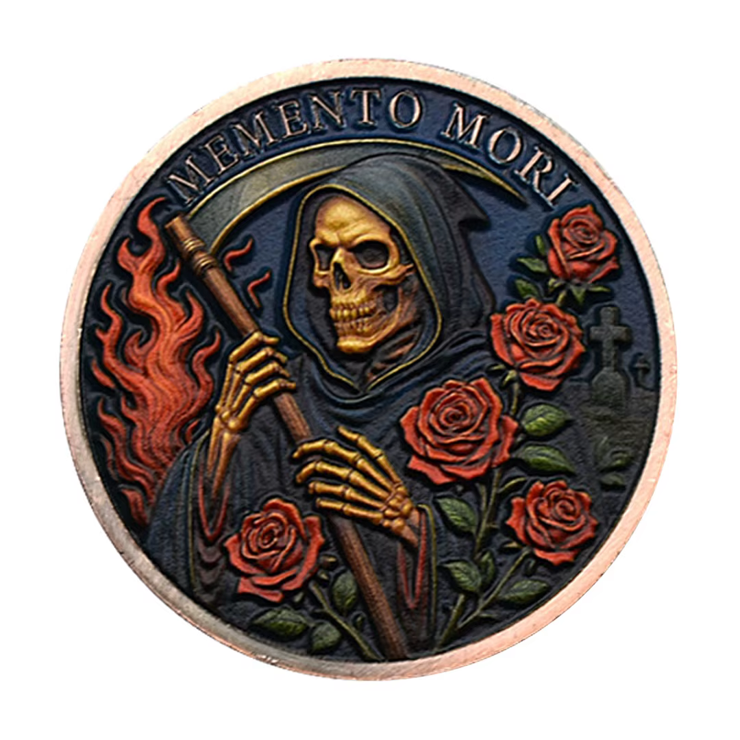 Memento Mori crâne Rose commémoratif plaqué corbeau croix pièce à collectionner décoration de la maison