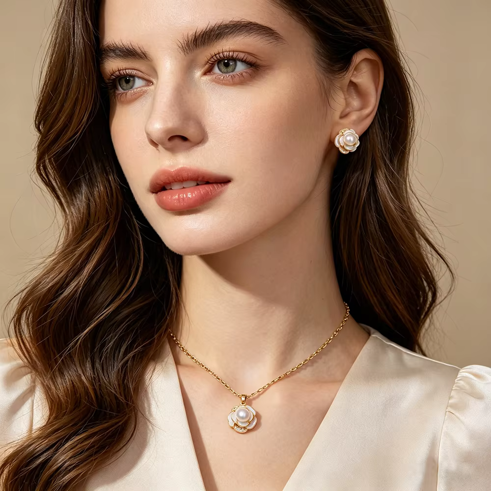 Ensemble collier et boucles d'oreilles en perles d'eau douce naturelles cultivées pour mariage