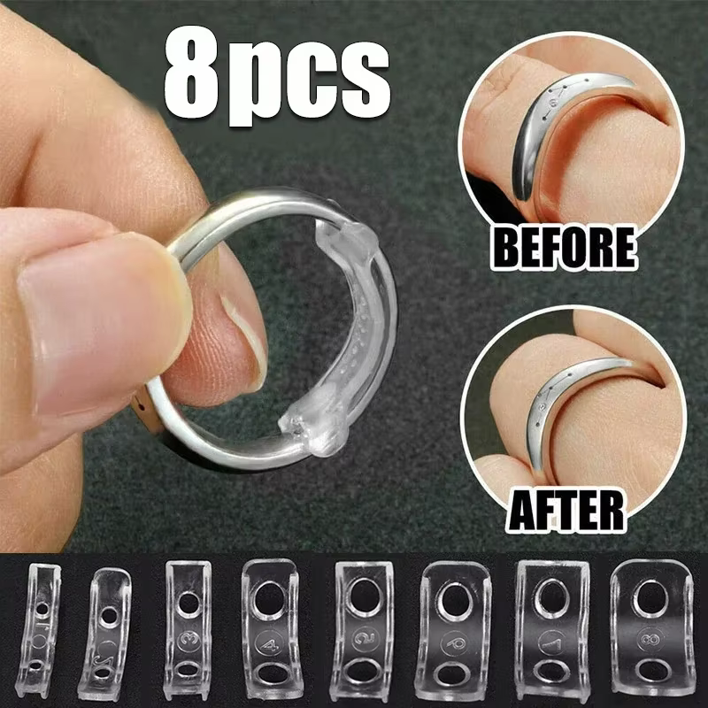 8 tailles Silicone Invisible clair anneau taille redimensionnant anneaux en vrac réducteur