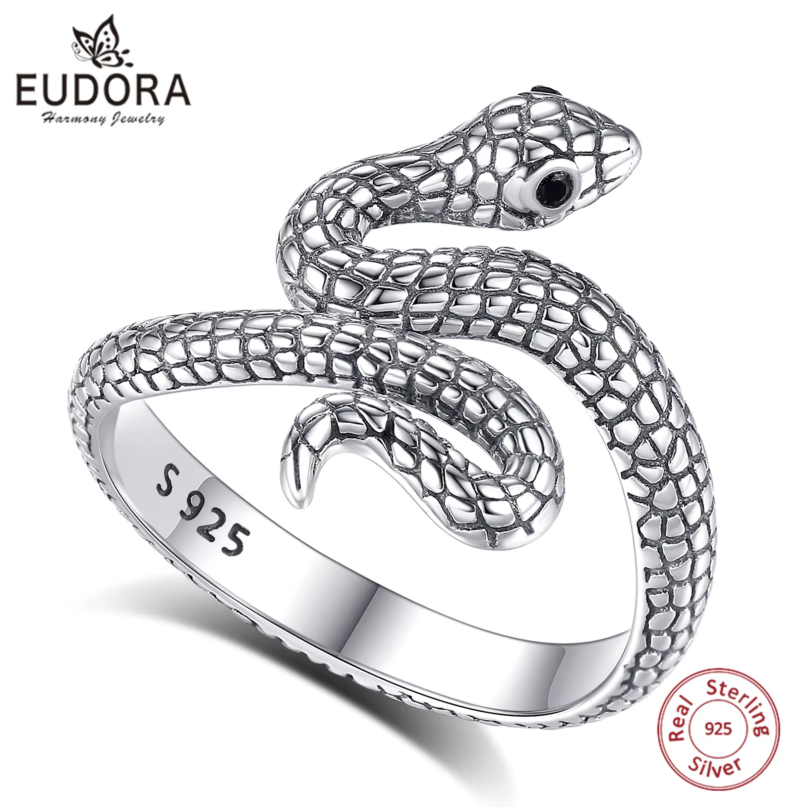 Eudora – bague serpent réglable en argent Sterling 925