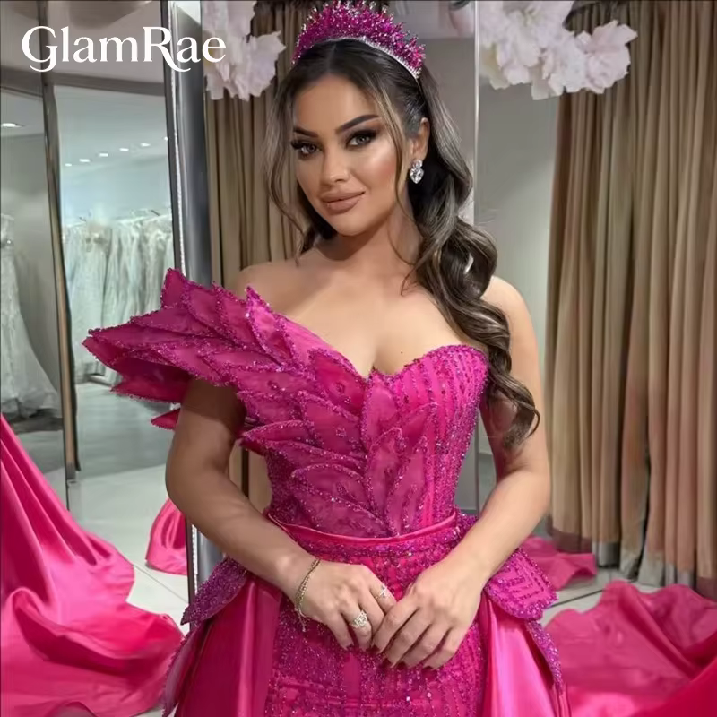 Robes de soirée à épaules dénudées pour mariage arabe dubaï cristaux longue traîne femmes robe