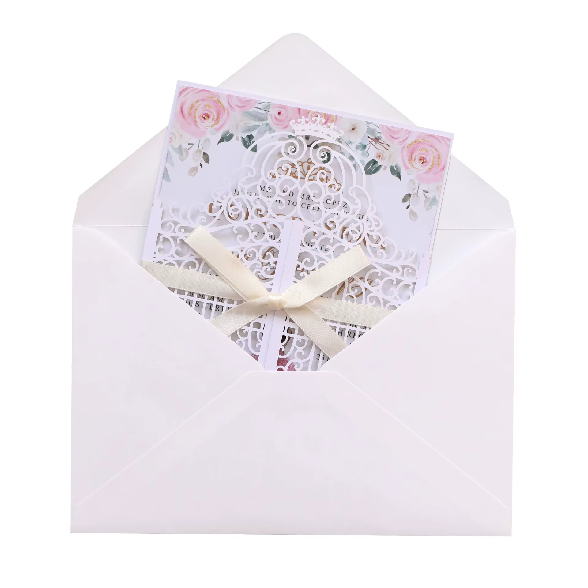 Carte d'invitation de mariage découpée au laser
