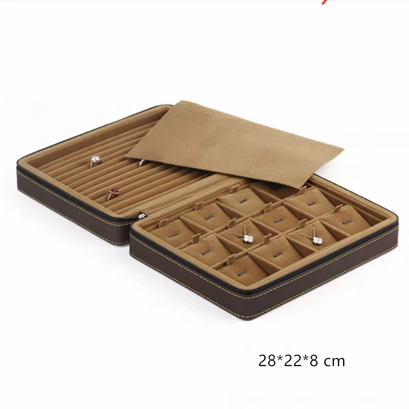 Nouveau 2025 étuis à bijoux en cuir PU avec fermeture éclair organisateur