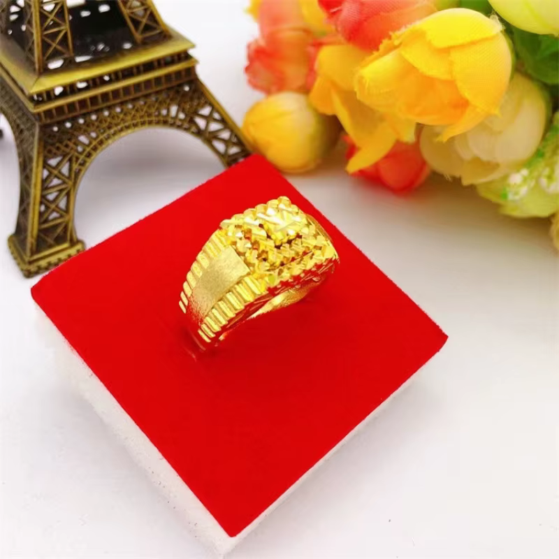 Bague trapézoïdale ajustable de style pagode pour homme, en or véritable 24 carats, de luxe – Bijoux fins haut de gamme