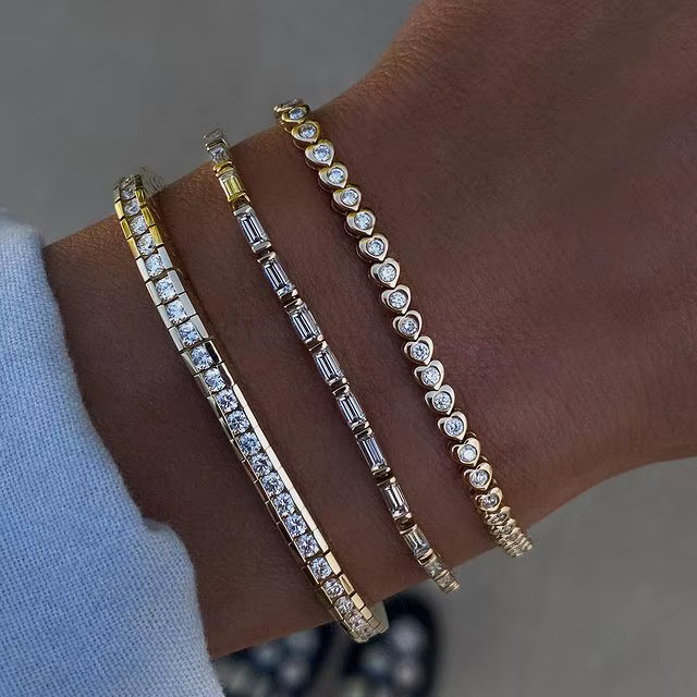Nouveau bracelet chaîne tennis en forme de cœur couleur or pour femme