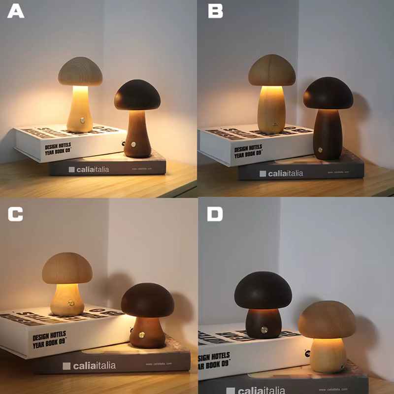 Veilleuse mignonne en forme de champignon en bois - VIP