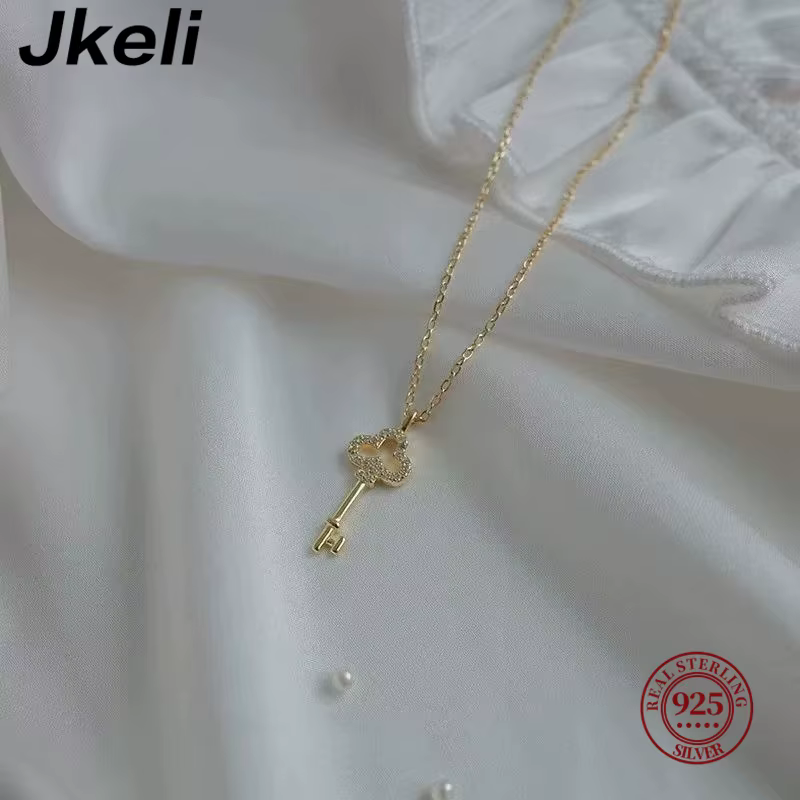 Jkeli S925 argent Sterling brillant Zircon mignon clé pendentif collier pour les femmes mode Simple usage quotidien tour de cou bijoux accessoires