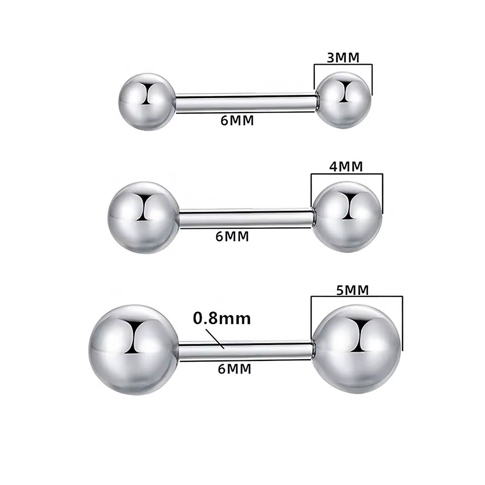 Ensemble de 6 boucles d'oreilles en acier chirurgical 16G (3/4/5mm)