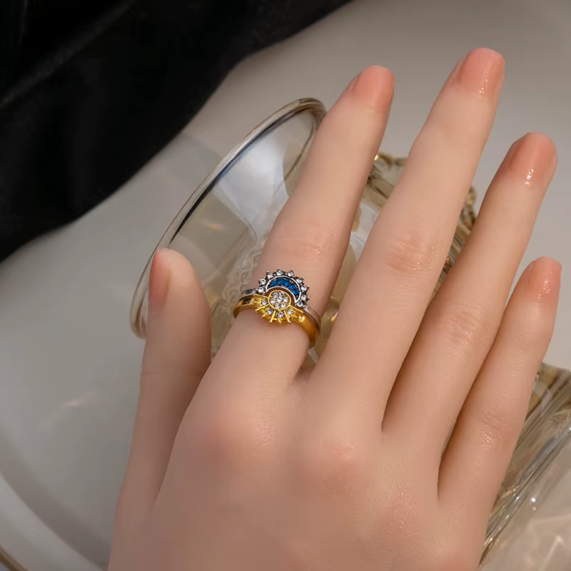 Bague Ouverte Soleil et Lune pour Femme et Fille