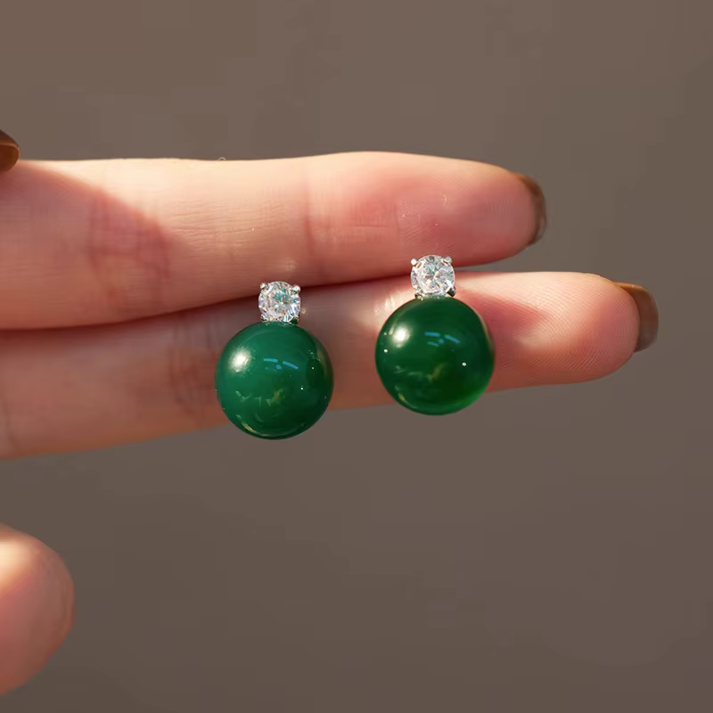 Boucles d'oreilles pendantes Minar de luxe en pierre naturelle de jade vert et zircone cubique pour femme