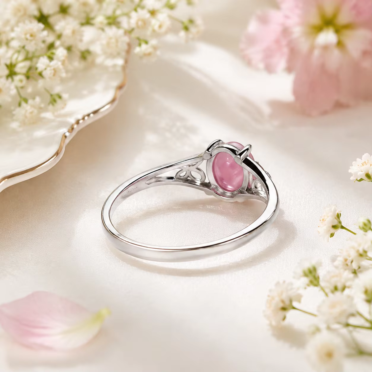 ITSMOS Bague en Quartz Rose Pierre d'Amour Naturelle Papillon Guérison Émotionnelle Coquette