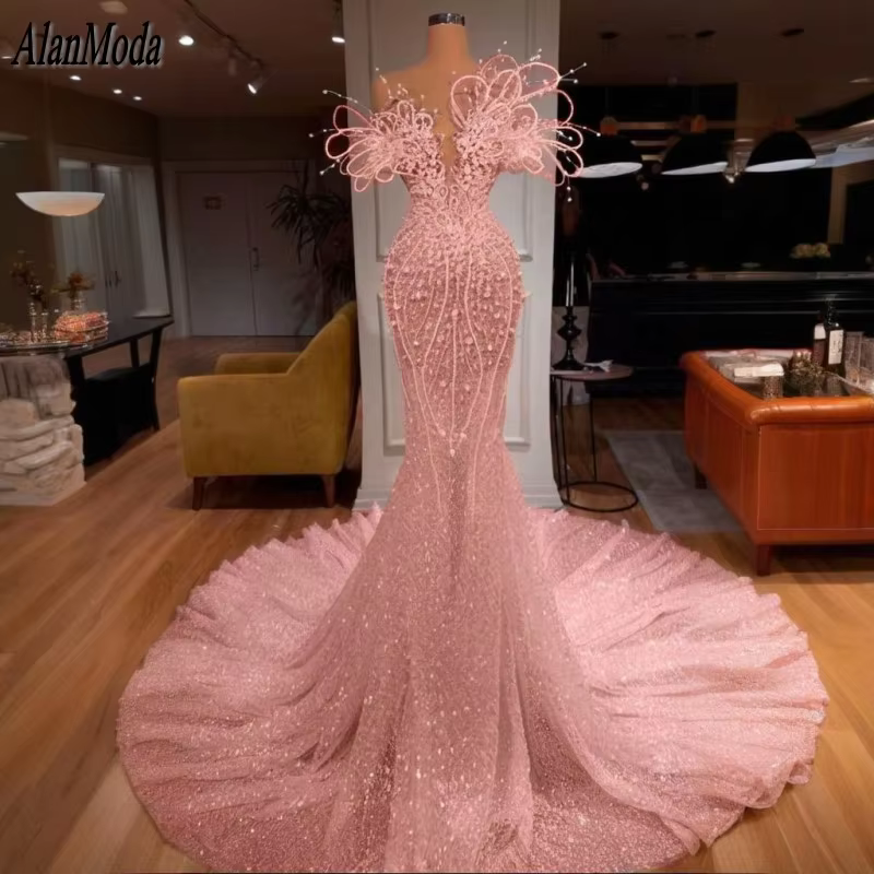 Robe De soirée rose De styliste pour femmes