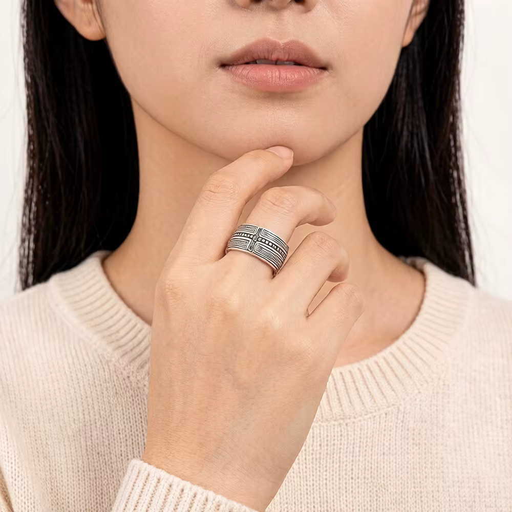 Bague croix en argent regardé 925 pour hommes et femmes