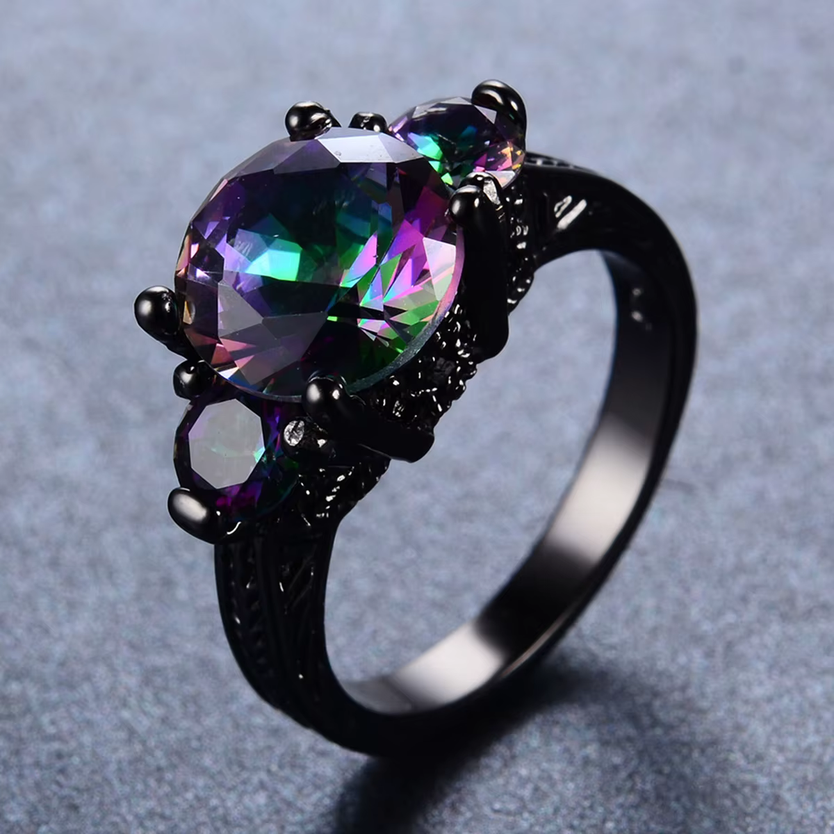 Bandes de mariage rondes en Zircon de feu arc-en-ciel mystique