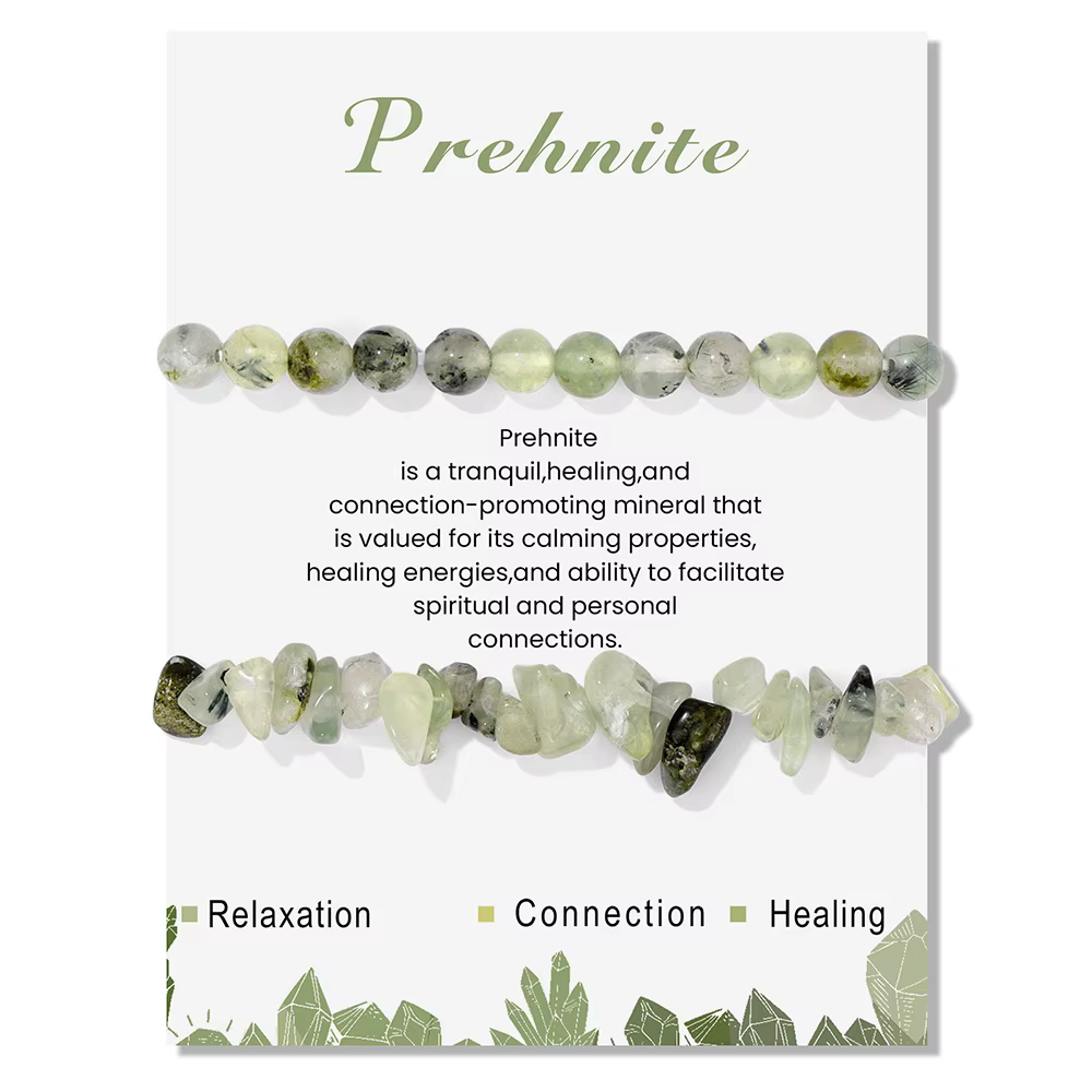Bracelet en prehnite verte naturelle avec carte