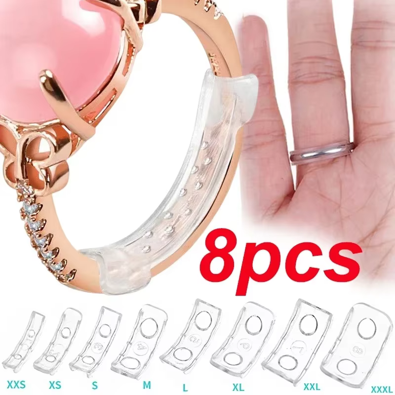 8 tailles Silicone Invisible clair anneau taille redimensionnant anneaux en vrac réducteur