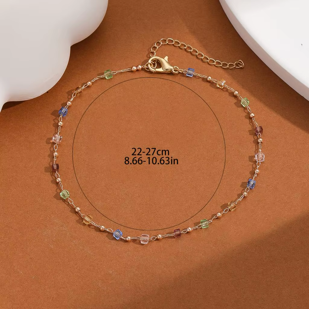 QIAMNI coloré cristal chaîne cheville multicolore bohème géométrique bracelets