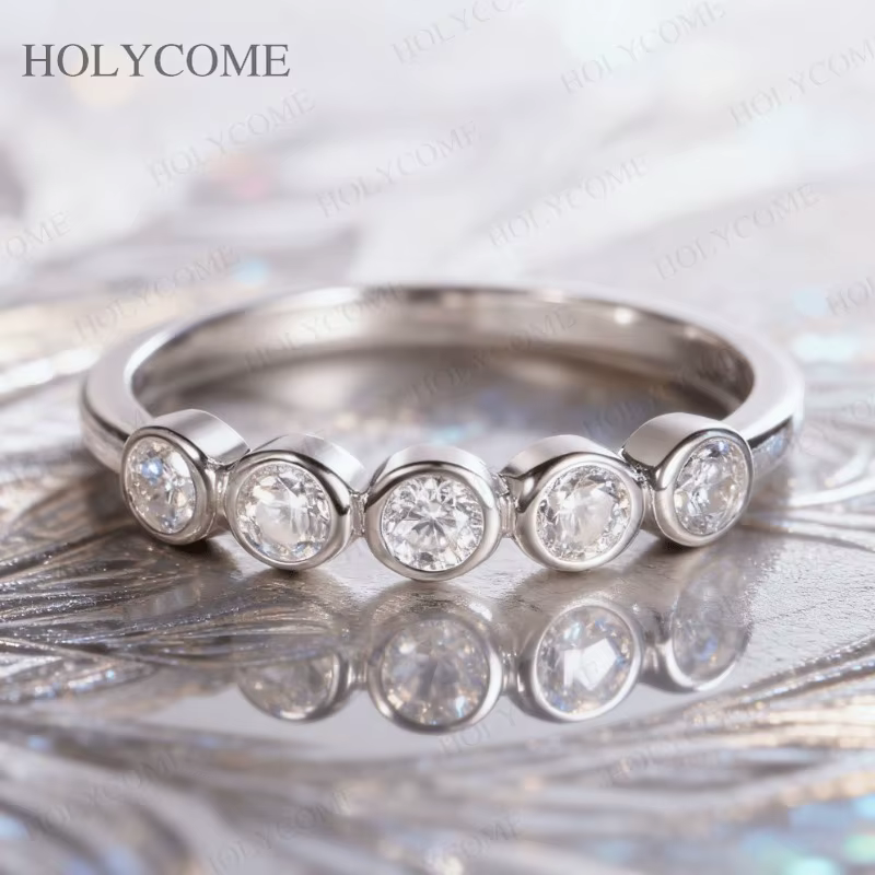 Bague à bulles couleur D personnalisée Moissanite ronde 3mm/3.5mm/4mm VVS1