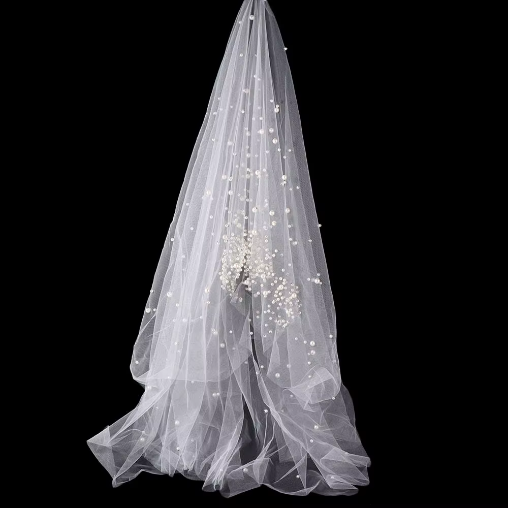 Voile de mariée en tulle perlé de 130 cm