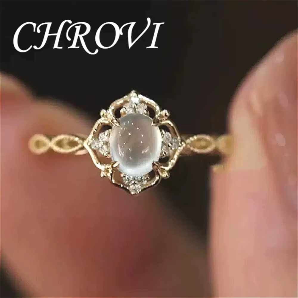 Bague en argent sterling 925 avec pierre de lune romantique et zircon pour femme