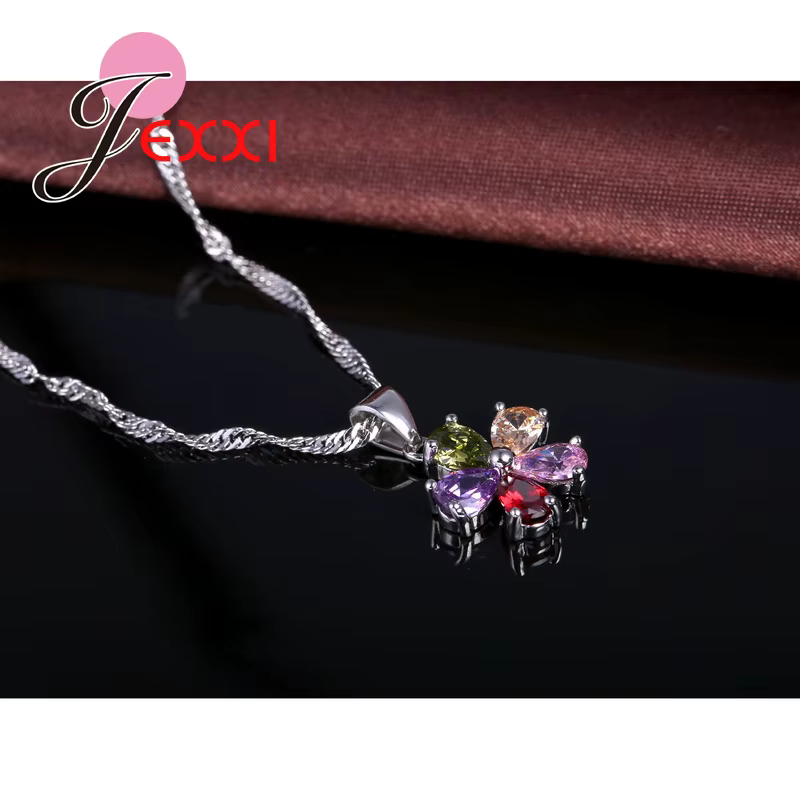 Kendning Flower-Ensembles de bijoux pendentif en cristal coloré CZ