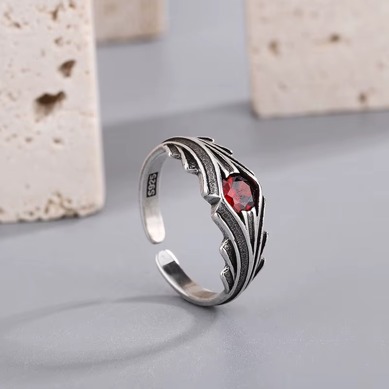 Bagues en argent Sterling 925 et Zircon rouge pour femmes